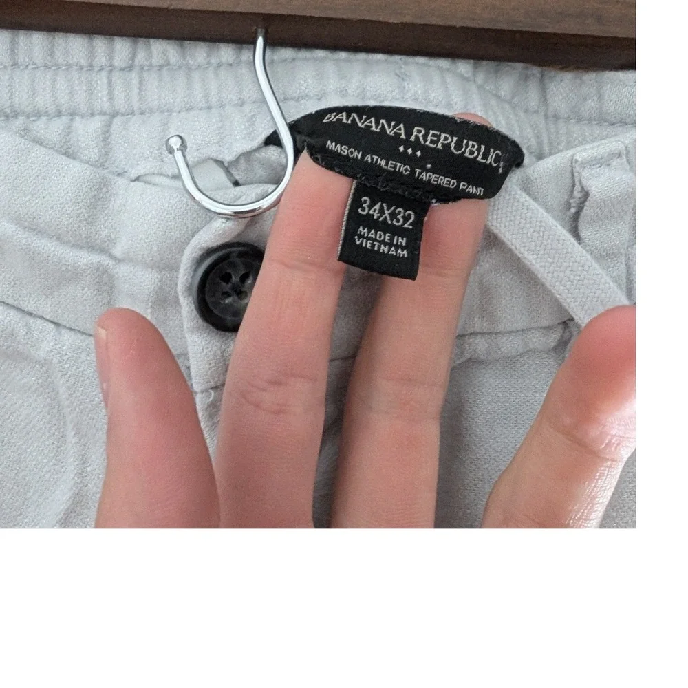 Banana Republic 34/32 Mason Athletic Tapered Pants Mens Gray Drawstring Linen
